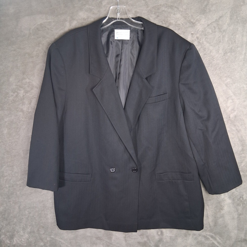 Vintage Pendleton Black Virgin Wool Double Breasted Blazer Jacket 24W USA Made